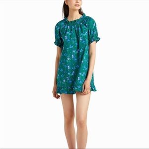 Hill House Home Katherine mini nap dress in emerald space floral ruffle in small